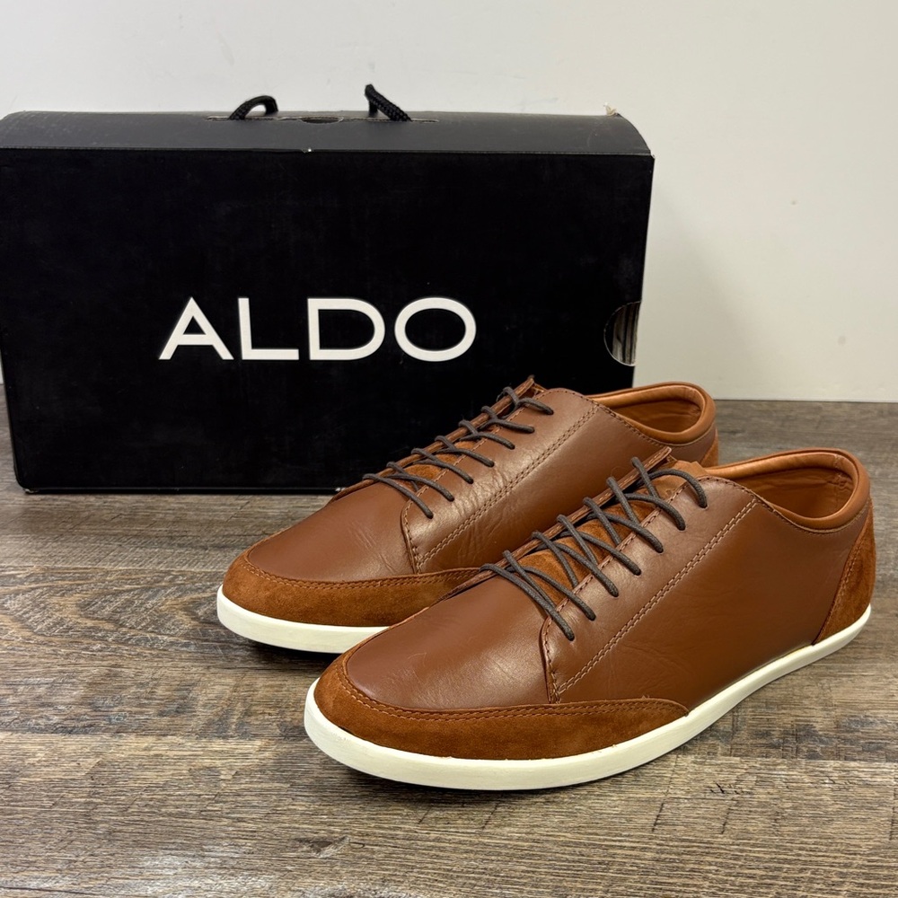 👟 ALDO “Somplago” Leather Low-Top Sneakers — Brown, Size 9.5